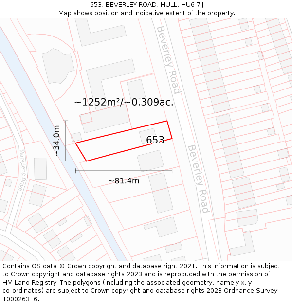 653, BEVERLEY ROAD, HULL, HU6 7JJ: Plot and title map