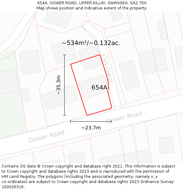 654A, GOWER ROAD, UPPER KILLAY, SWANSEA, SA2 7EX: Plot and title map