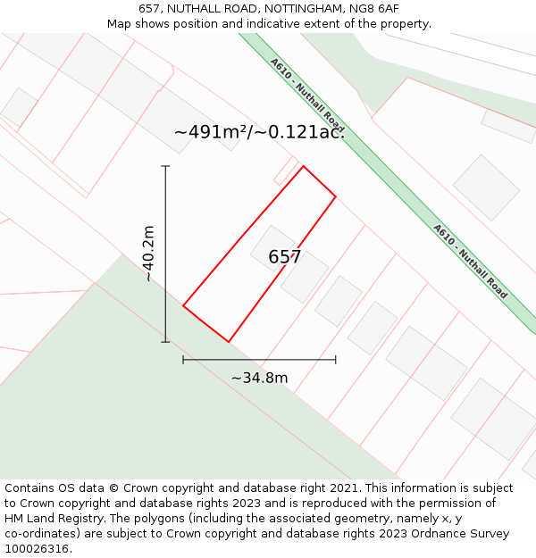 657, NUTHALL ROAD, NOTTINGHAM, NG8 6AF: Plot and title map