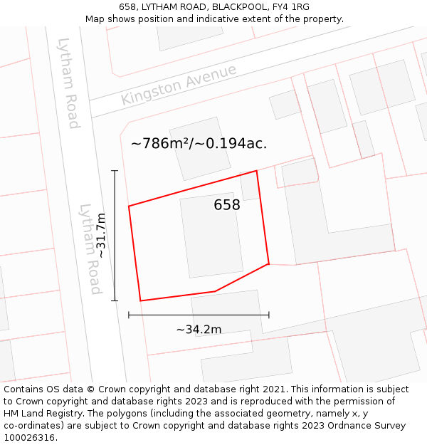 658, LYTHAM ROAD, BLACKPOOL, FY4 1RG: Plot and title map