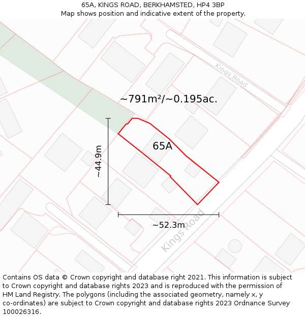 65A, KINGS ROAD, BERKHAMSTED, HP4 3BP: Plot and title map