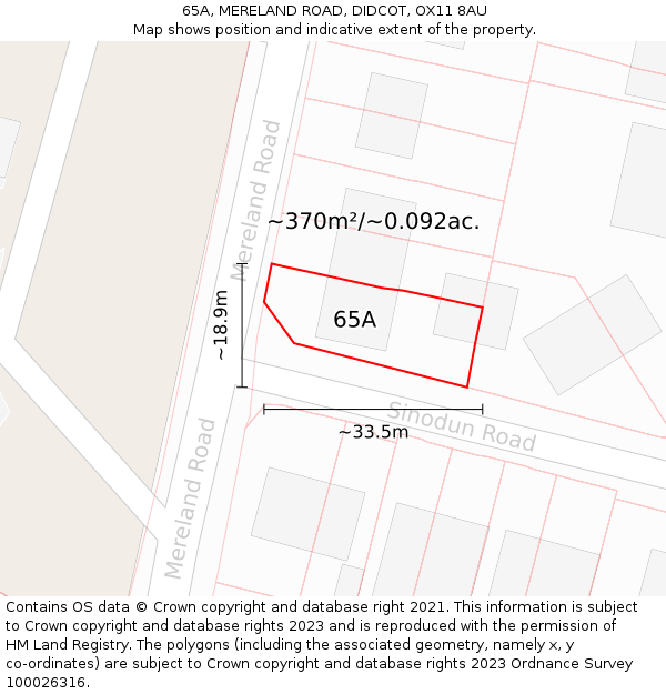 65A, MERELAND ROAD, DIDCOT, OX11 8AU: Plot and title map