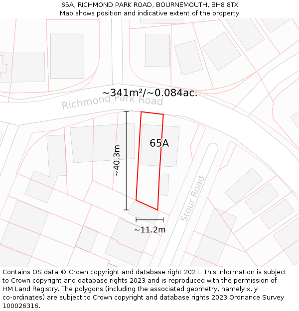 65A, RICHMOND PARK ROAD, BOURNEMOUTH, BH8 8TX: Plot and title map