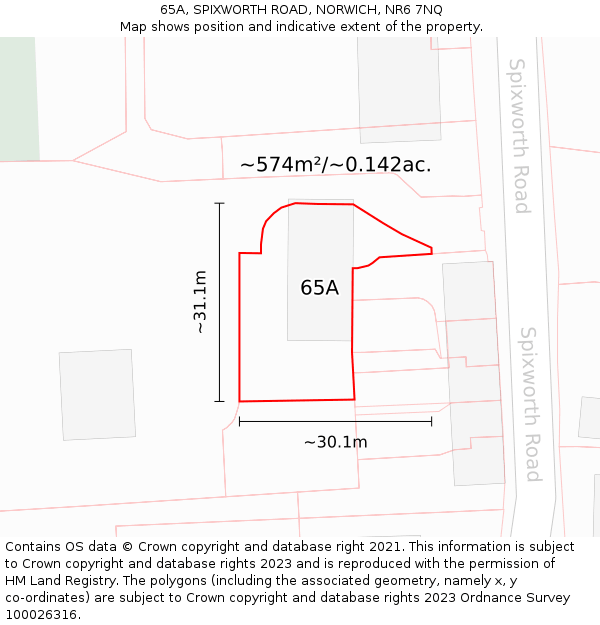 65A, SPIXWORTH ROAD, NORWICH, NR6 7NQ: Plot and title map