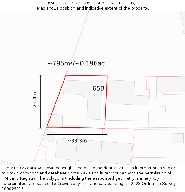 65B, PINCHBECK ROAD, SPALDING, PE11 1QF: Plot and title map