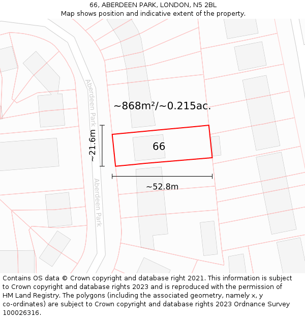 66, ABERDEEN PARK, LONDON, N5 2BL: Plot and title map