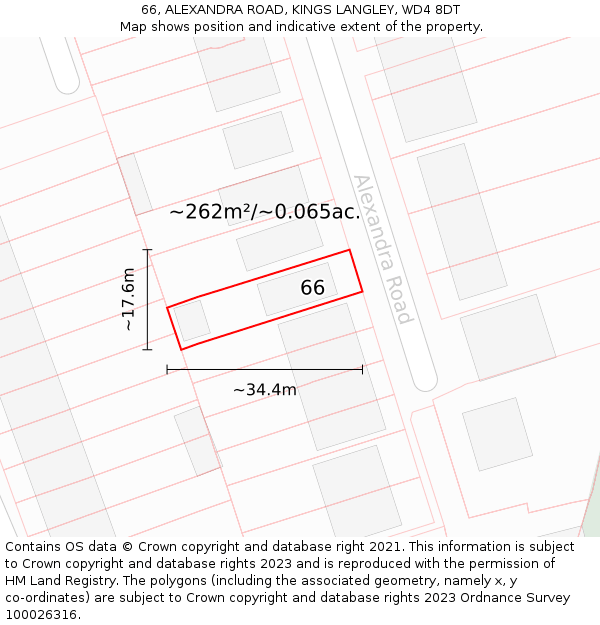 66, ALEXANDRA ROAD, KINGS LANGLEY, WD4 8DT: Plot and title map