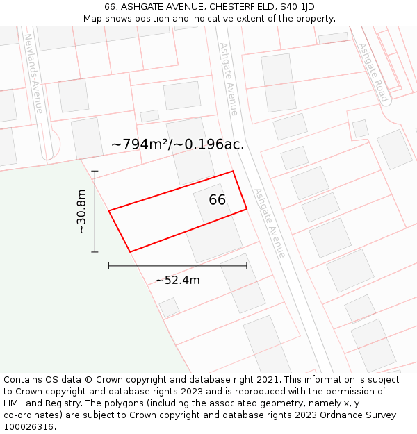 66, ASHGATE AVENUE, CHESTERFIELD, S40 1JD: Plot and title map