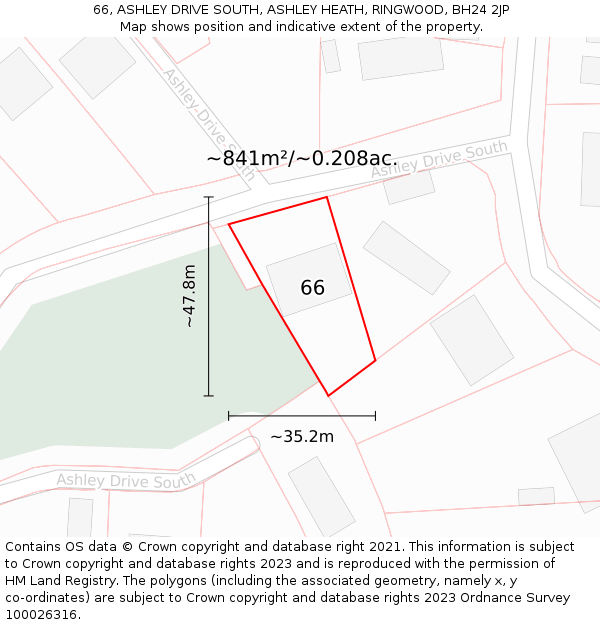 66, ASHLEY DRIVE SOUTH, ASHLEY HEATH, RINGWOOD, BH24 2JP: Plot and title map