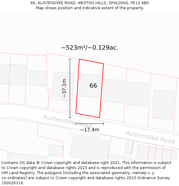 66, AUSTENDYKE ROAD, WESTON HILLS, SPALDING, PE12 6BX: Plot and title map