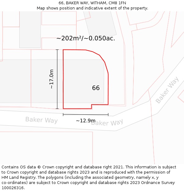 66, BAKER WAY, WITHAM, CM8 1FN: Plot and title map