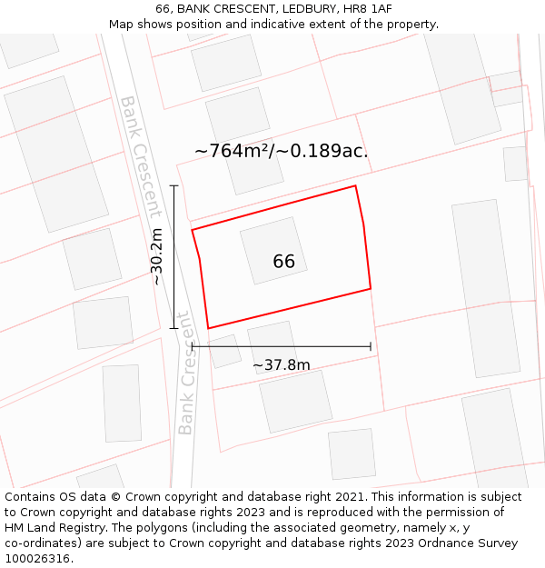 66, BANK CRESCENT, LEDBURY, HR8 1AF: Plot and title map