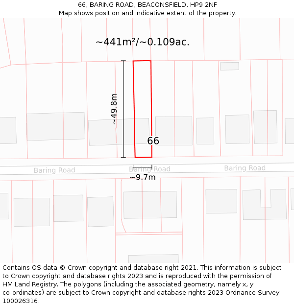 66, BARING ROAD, BEACONSFIELD, HP9 2NF: Plot and title map