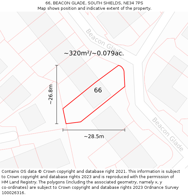 66, BEACON GLADE, SOUTH SHIELDS, NE34 7PS: Plot and title map