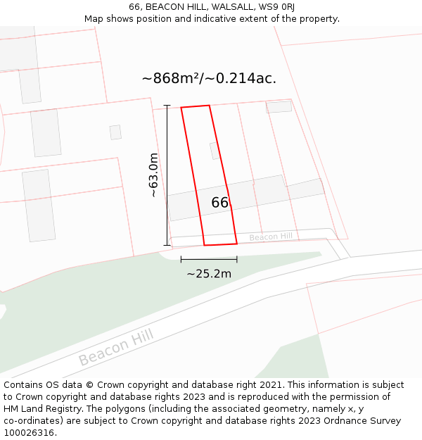 66, BEACON HILL, WALSALL, WS9 0RJ: Plot and title map