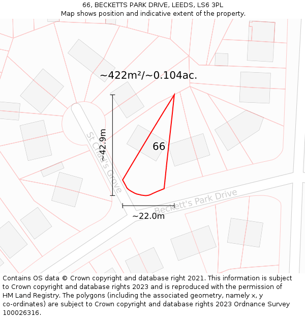 66, BECKETTS PARK DRIVE, LEEDS, LS6 3PL: Plot and title map