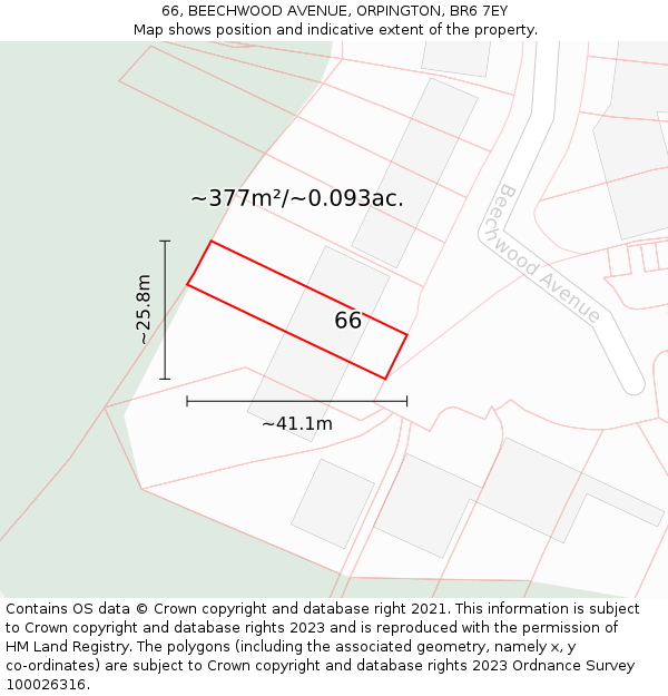 66, BEECHWOOD AVENUE, ORPINGTON, BR6 7EY: Plot and title map