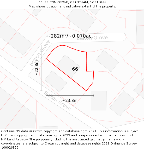 66, BELTON GROVE, GRANTHAM, NG31 9HH: Plot and title map