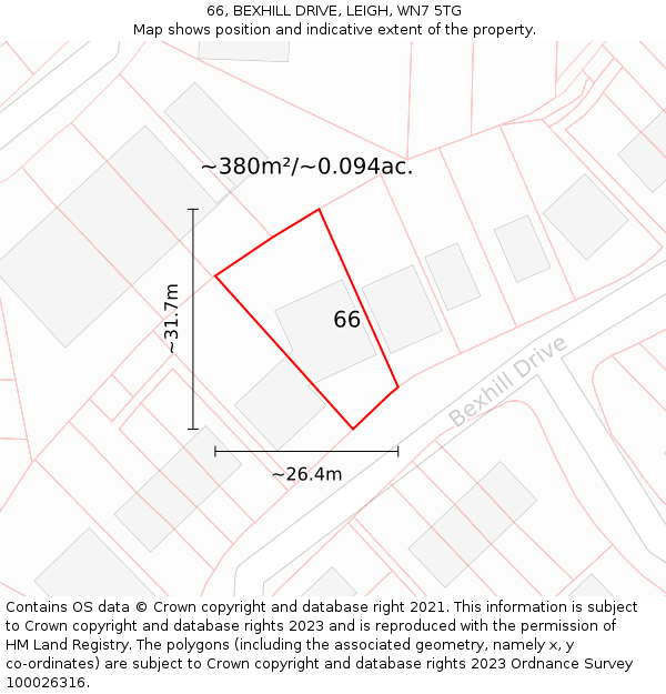 66, BEXHILL DRIVE, LEIGH, WN7 5TG: Plot and title map