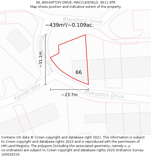 66, BISHOPTON DRIVE, MACCLESFIELD, SK11 8TR: Plot and title map