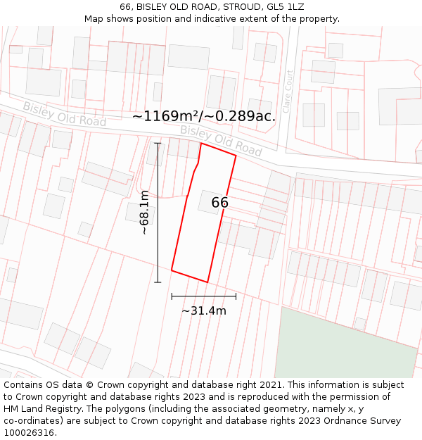 66, BISLEY OLD ROAD, STROUD, GL5 1LZ: Plot and title map