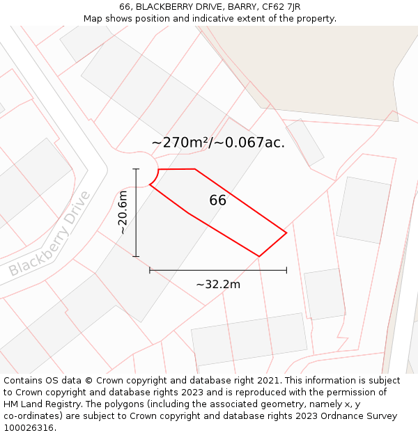 66, BLACKBERRY DRIVE, BARRY, CF62 7JR: Plot and title map