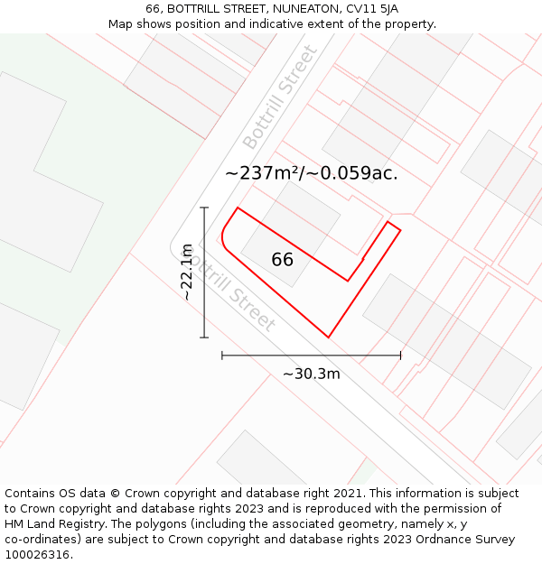 66, BOTTRILL STREET, NUNEATON, CV11 5JA: Plot and title map