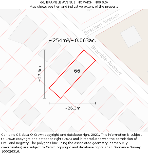 66, BRAMBLE AVENUE, NORWICH, NR6 6LW: Plot and title map