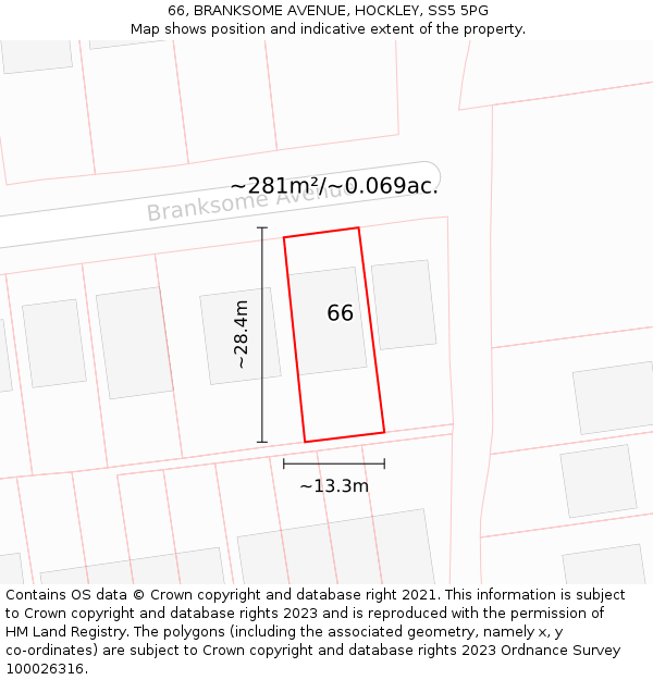 66, BRANKSOME AVENUE, HOCKLEY, SS5 5PG: Plot and title map