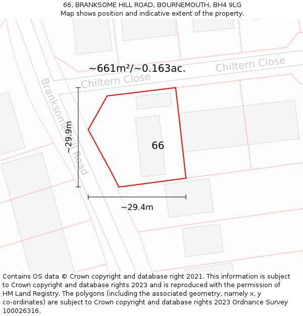 66, BRANKSOME HILL ROAD, BOURNEMOUTH, BH4 9LG: Plot and title map