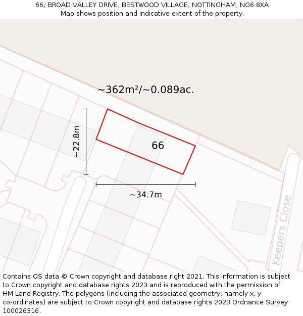 66, BROAD VALLEY DRIVE, BESTWOOD VILLAGE, NOTTINGHAM, NG6 8XA: Plot and title map