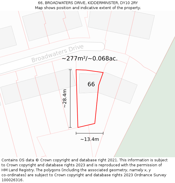 66, BROADWATERS DRIVE, KIDDERMINSTER, DY10 2RY: Plot and title map