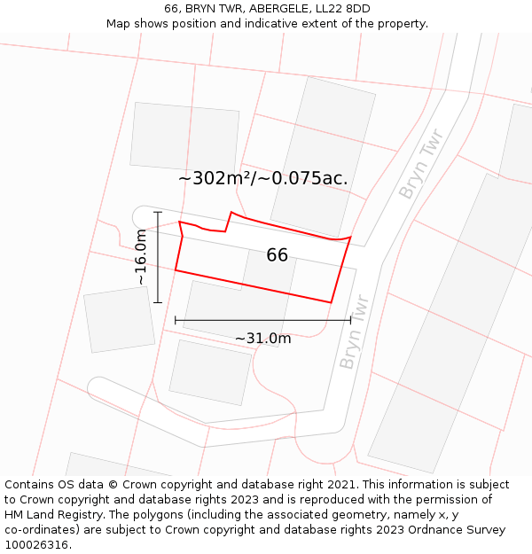 66, BRYN TWR, ABERGELE, LL22 8DD: Plot and title map