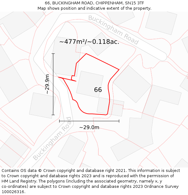 66, BUCKINGHAM ROAD, CHIPPENHAM, SN15 3TF: Plot and title map