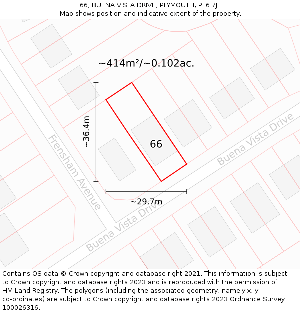 66, BUENA VISTA DRIVE, PLYMOUTH, PL6 7JF: Plot and title map