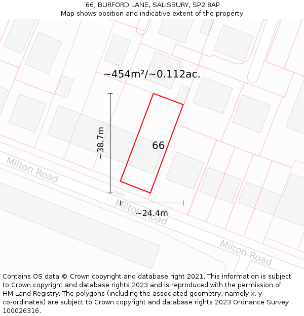 66, BURFORD LANE, SALISBURY, SP2 8AP: Plot and title map