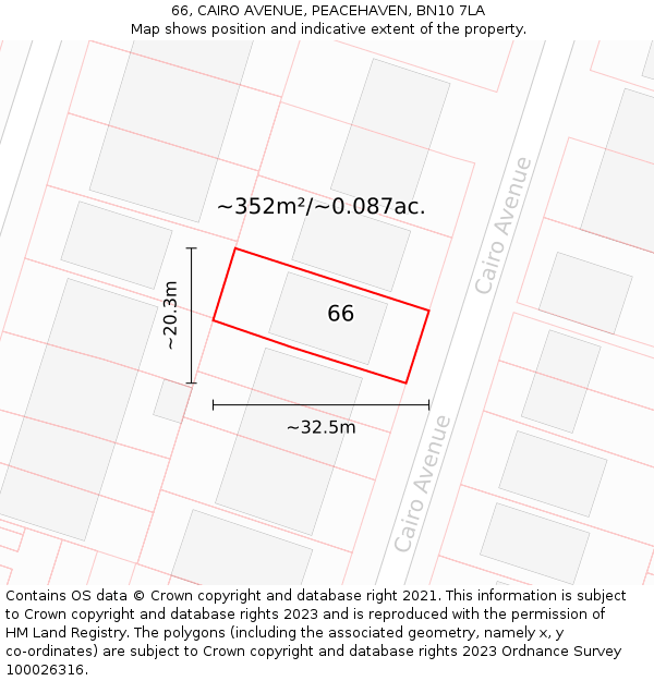 66, CAIRO AVENUE, PEACEHAVEN, BN10 7LA: Plot and title map