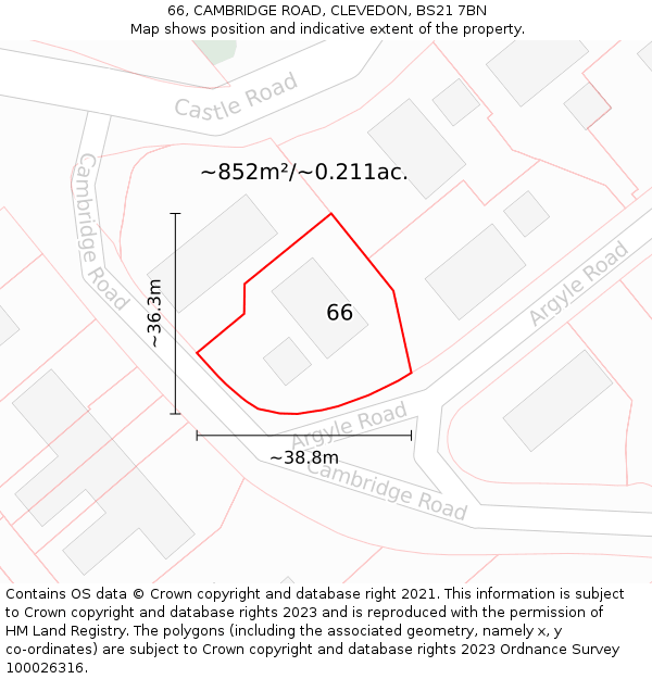 66, CAMBRIDGE ROAD, CLEVEDON, BS21 7BN: Plot and title map