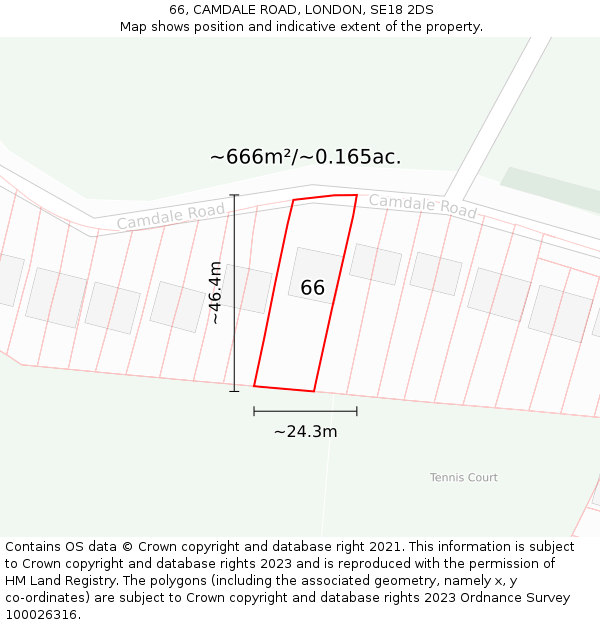 66, CAMDALE ROAD, LONDON, SE18 2DS: Plot and title map