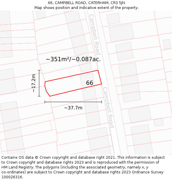 66, CAMPBELL ROAD, CATERHAM, CR3 5JN: Plot and title map