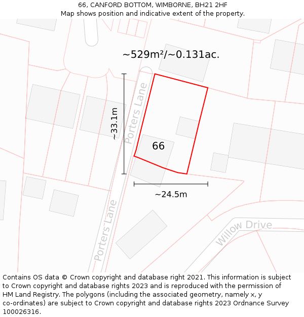 66, CANFORD BOTTOM, WIMBORNE, BH21 2HF: Plot and title map