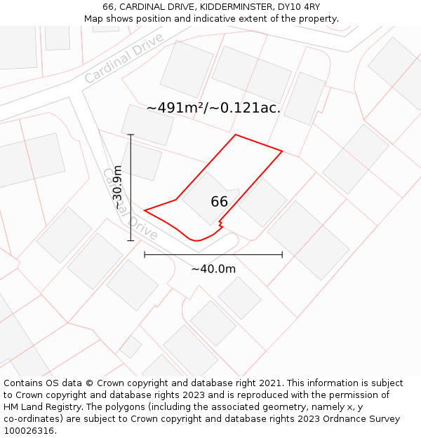 66, CARDINAL DRIVE, KIDDERMINSTER, DY10 4RY: Plot and title map