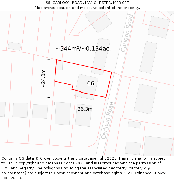 66, CARLOON ROAD, MANCHESTER, M23 0PE: Plot and title map
