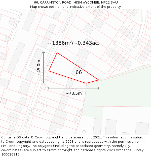 66, CARRINGTON ROAD, HIGH WYCOMBE, HP12 3HU: Plot and title map