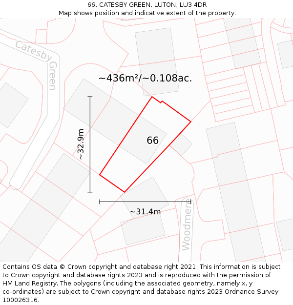 66, CATESBY GREEN, LUTON, LU3 4DR: Plot and title map