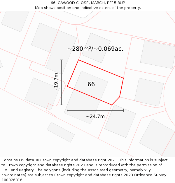 66, CAWOOD CLOSE, MARCH, PE15 8UP: Plot and title map