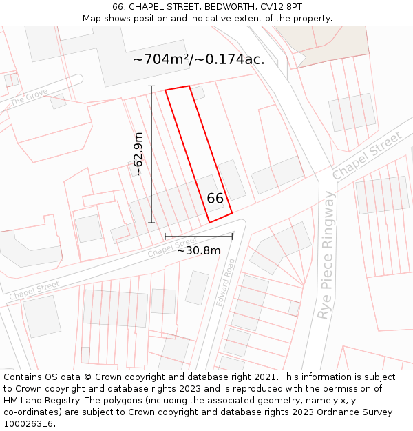 66, CHAPEL STREET, BEDWORTH, CV12 8PT: Plot and title map