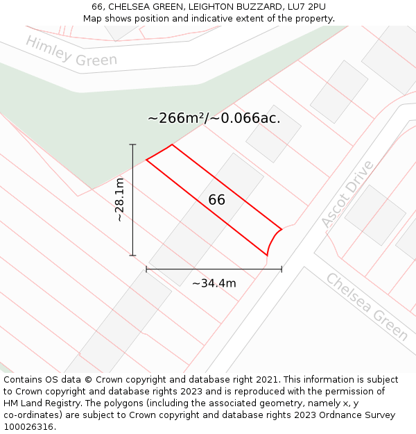 66, CHELSEA GREEN, LEIGHTON BUZZARD, LU7 2PU: Plot and title map