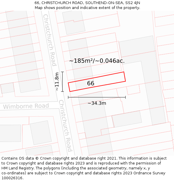 66, CHRISTCHURCH ROAD, SOUTHEND-ON-SEA, SS2 4JN: Plot and title map