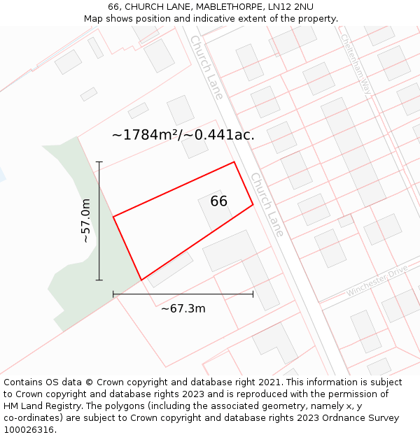 66, CHURCH LANE, MABLETHORPE, LN12 2NU: Plot and title map